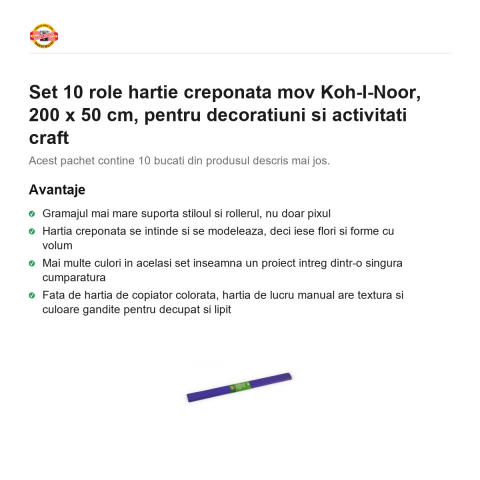 Set 10 role hartie creponata mov Koh-I-Noor, 200 x 50 cm, pentru decoratiuni si activitati craft [1]