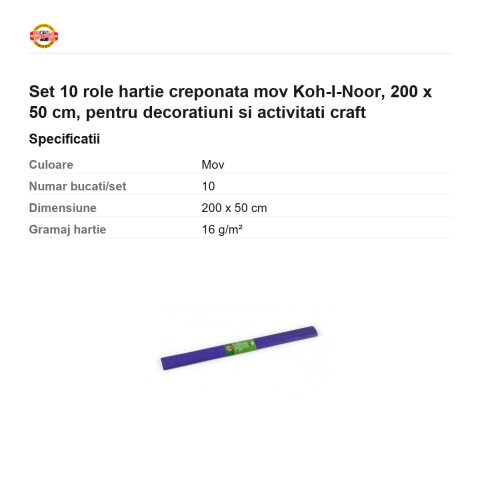 Set 10 role hartie creponata mov Koh-I-Noor, 200 x 50 cm, pentru decoratiuni si activitati craft [2]