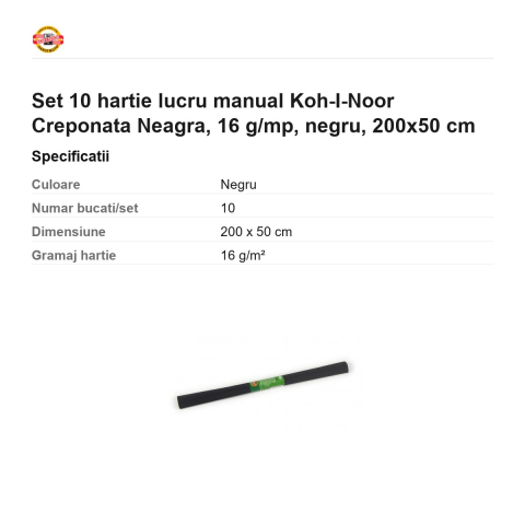 Set 10 role hartie creponata neagra Koh-I-Noor, 200 x 50 cm, pentru decoratiuni si activitati craft [2]