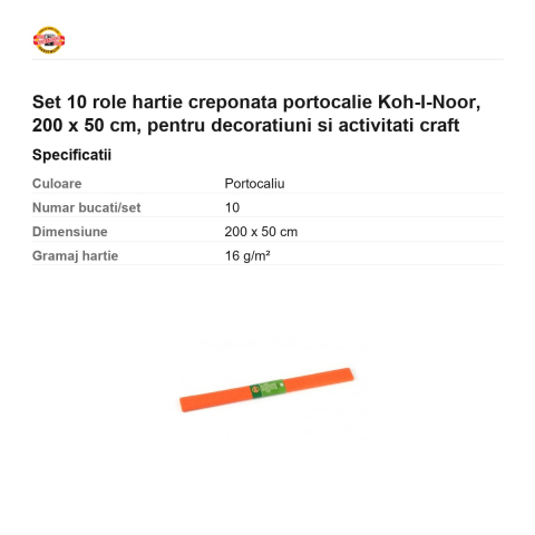 Set 10 role hartie creponata portocalie Koh-I-Noor, 200 x 50 cm, pentru decoratiuni si activitati craft [2]
