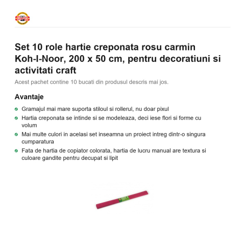 Set 10 role hartie creponata rosu carmin Koh-I-Noor, 200 x 50 cm, pentru decoratiuni si activitati craft [1]