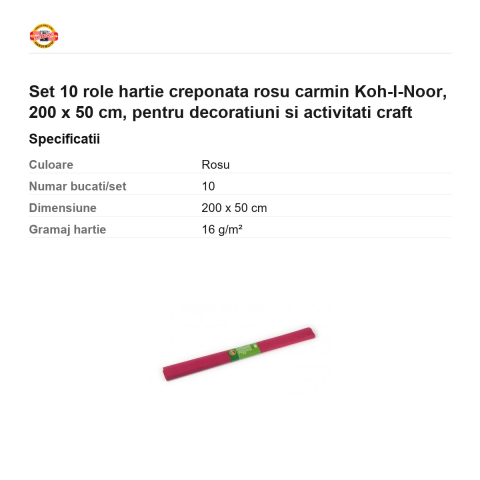 Set 10 role hartie creponata rosu carmin Koh-I-Noor, 200 x 50 cm, pentru decoratiuni si activitati craft [2]