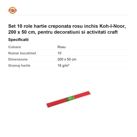 Set 10 role hartie creponata rosu inchis Koh-I-Noor, 200 x 50 cm, pentru decoratiuni si activitati craft [2]