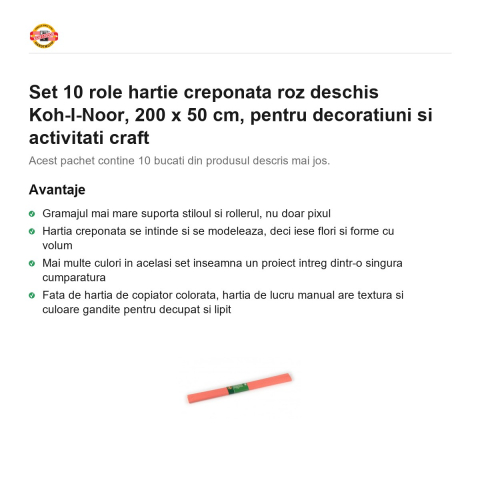 Set 10 role hartie creponata roz deschis Koh-I-Noor, 200 x 50 cm, pentru decoratiuni si activitati craft [1]