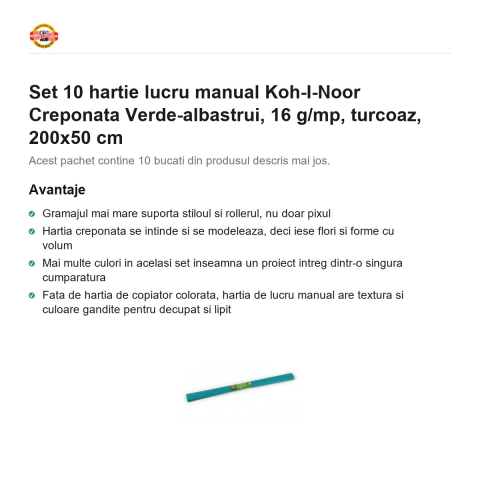Set 10 role hartie creponata verde-albastrui Koh-I-Noor, 200 x 50 cm, pentru decoratiuni si activitati craft [1]