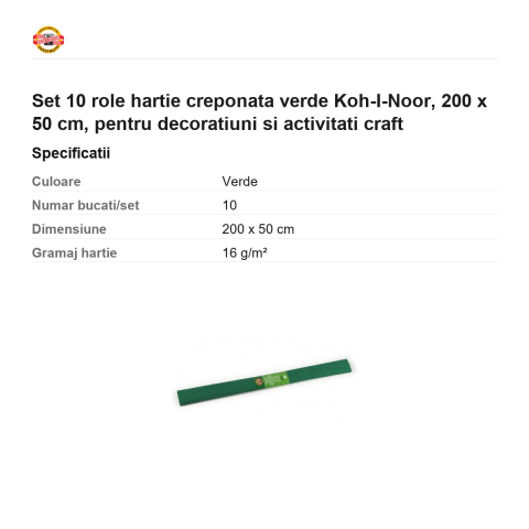 Set 10 role hartie creponata verde Koh-I-Noor, 200 x 50 cm, pentru decoratiuni si activitati craft [2]