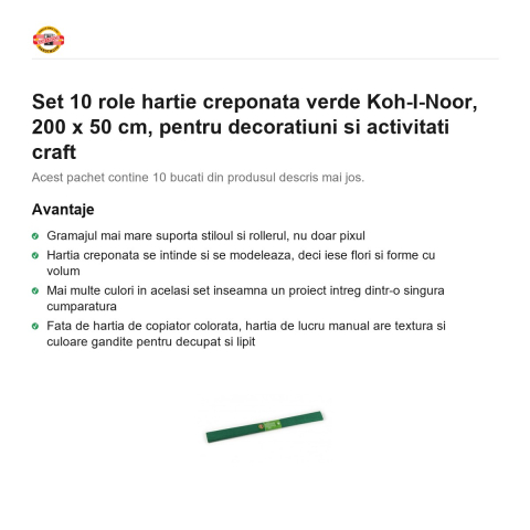 Set 10 role hartie creponata verde Koh-I-Noor, 200 x 50 cm, pentru decoratiuni si activitati craft [1]