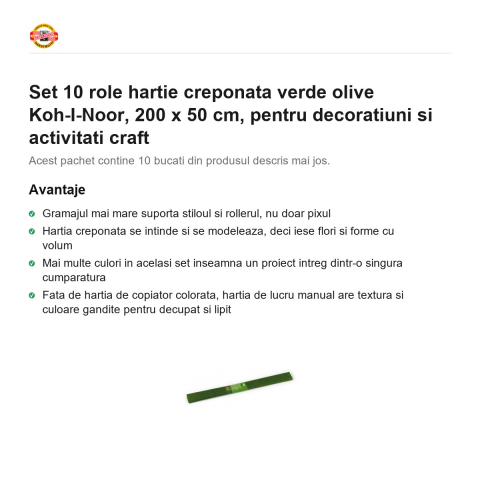 Set 10 role hartie creponata verde olive Koh-I-Noor, 200 x 50 cm, pentru decoratiuni si activitati craft [1]