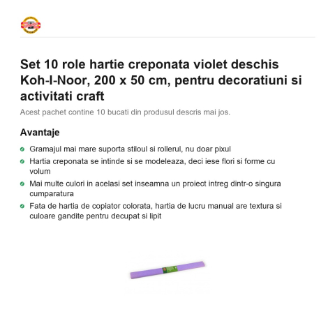 Set 10 role hartie creponata violet deschis Koh-I-Noor, 200 x 50 cm, pentru decoratiuni si activitati craft [1]