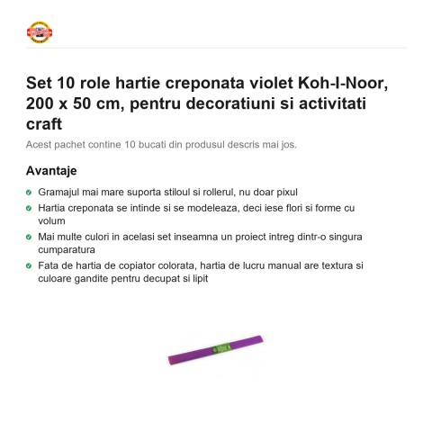 Set 10 role hartie creponata violet Koh-I-Noor, 200 x 50 cm, pentru decoratiuni si activitati craft [1]