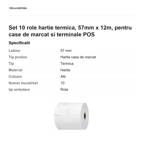 Set 10 role hartie termica, 57mm x 12m, pentru case de marcat si terminale POS [2]