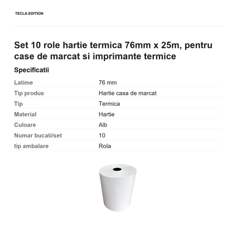 Set 10 role hartie termica 76mm x 25m, pentru case de marcat si imprimante termice [2]