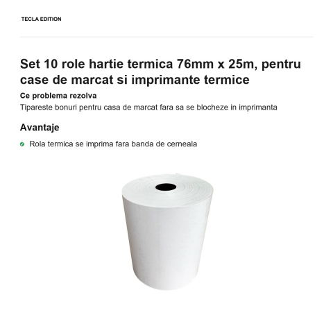 Set 10 role hartie termica 76mm x 25m, pentru case de marcat si imprimante termice [1]