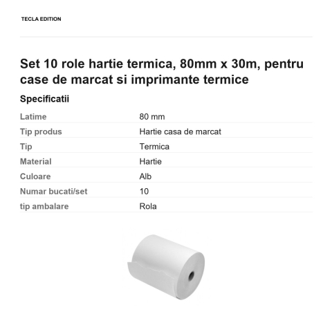 Set 10 role hartie termica, 80mm x 30m, pentru case de marcat si imprimante termice [2]