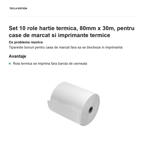 Set 10 role hartie termica, 80mm x 30m, pentru case de marcat si imprimante termice [1]