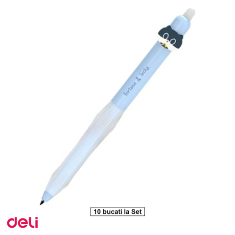 Rollere - Set 10 rollere Deli, erasable 0.5 mm albastru 0.5 mm pisici