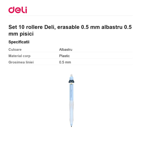 Set 10 rollere Deli, erasable 0.5 mm albastru 0.5 mm pisici [2]