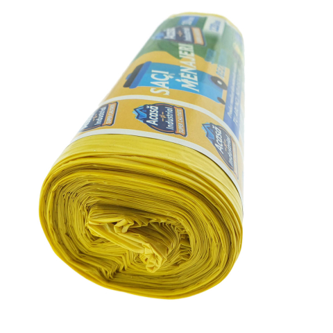 Set 10 saci menajeri 120L pentru colectare selectiva din materiale reciclate, dimensiuni 68 x 114 cm, galbeni [2]