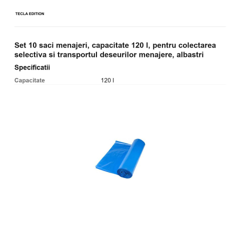 Set 10 saci menajeri, capacitate 120 l, pentru colectarea selectiva si transportul deseurilor menajere, albastri [2]