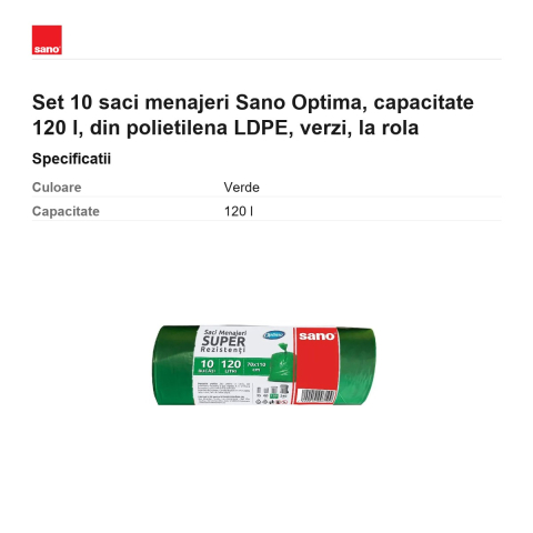 Set 10 saci menajeri Sano Optima, capacitate 120 l, din polietilena LDPE, verzi, la rola [2]