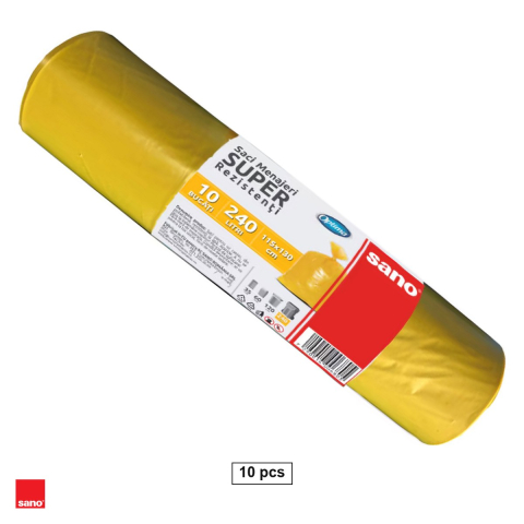 Menaj - Set 10 saci menajeri Sano Optima, capacitate 240 l, din polietilena LDPE, galbeni, la rola