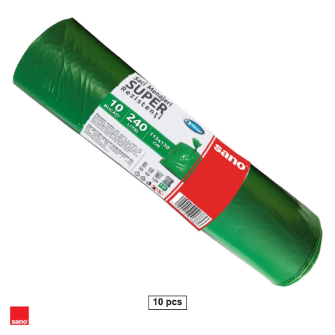 Set 10 saci menajeri Sano Optima, capacitate 240 l, din polietilena LDPE, verzi, la rola [0]