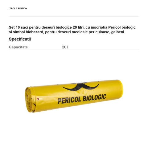 Set 10 saci pentru deseuri biologice 20 litri, cu inscriptia Pericol biologic si simbol biohazard, pentru deseuri medicale periculoase, galbeni [2]