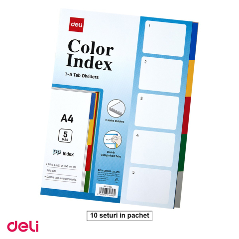 Organizare si arhivare - Set 10 separatoare Deli, din plastic, separatoare index 1-5