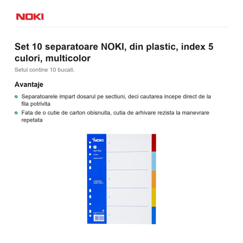 Set 10 separatoare NOKI, din plastic, index 5 culori, multicolor [1]
