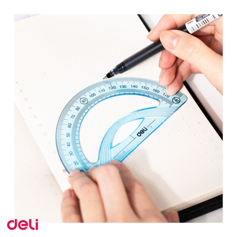 Set 10 seturi geometrie Deli 4 piese albastru transparent, rigla 20cm, echere si raportor, pentru scoala [4]