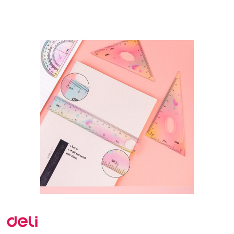 Set 10 seturi geometrie Deli 4 piese multicolor, rigla 15cm, echere si raportor, pentru scoala [4]