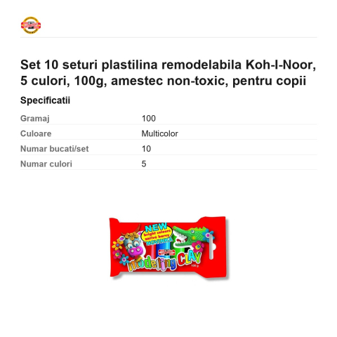 Set 10 seturi plastilina remodelabila Koh-I-Noor, 5 culori, 100g, amestec non-toxic, pentru copii [2]