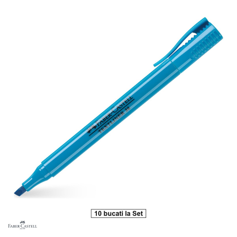 Instrumente de scris - Set 10 textmarkere Faber-Castell Textliner 38, marcheaza subtire si lat, cerneala pe baza de apa, corp subtire, albastru