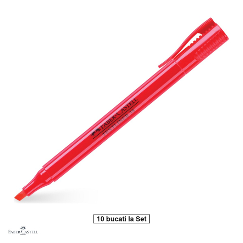 Instrumente de scris - Set 10 textmarkere Faber-Castell Textliner 38, marcheaza subtire si lat, cerneala pe baza de apa, corp subtire, rosu
