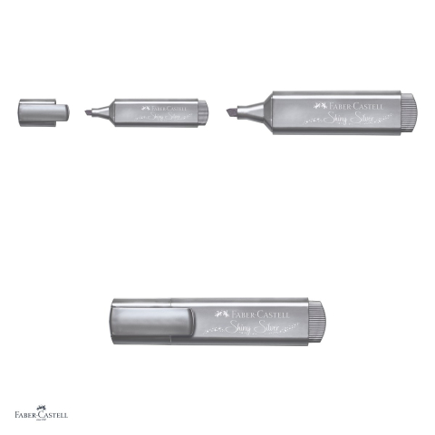 Set 10 textmarkere Faber-Castell Textliner 46 Metallic, varf tesit 1, 2 si 5 mm, cerneala pe baza de apa, efect metalizat, argintiu [3]
