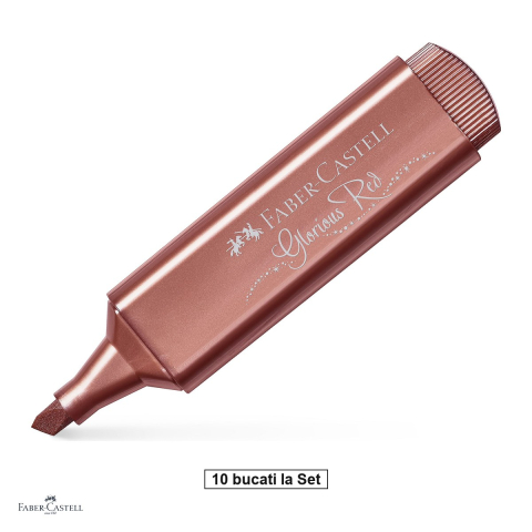 Instrumente de scris - Set 10 textmarkere Faber-Castell Textliner 46 Metallic, varf tesit 1, 2 si 5 mm, cerneala pe baza de apa, efect metalizat, rosu
