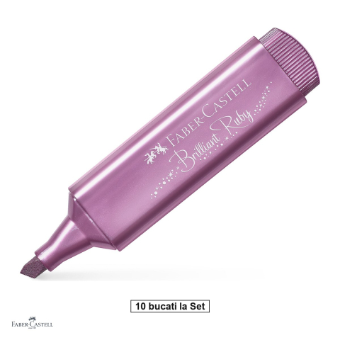 Instrumente de scris - Set 10 textmarkere Faber-Castell Textliner 46 Metallic, varf tesit 1, 2 si 5 mm, cerneala pe baza de apa, efect metalizat, rubiniu