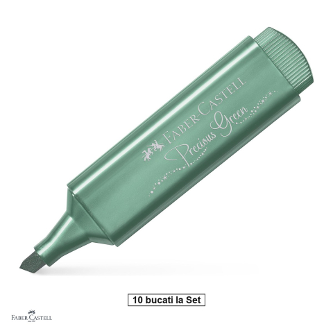 Instrumente de scris - Set 10 textmarkere Faber-Castell Textliner 46 Metallic, varf tesit 1, 2 si 5 mm, cerneala pe baza de apa, efect metalizat, verde