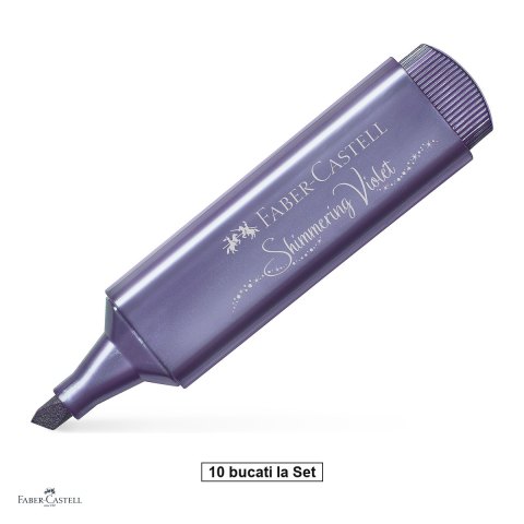Instrumente de scris - Set 10 textmarkere Faber-Castell Textliner 46 Metallic, varf tesit 1, 2 si 5 mm, cerneala pe baza de apa, efect metalizat, violet