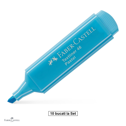 Instrumente de scris - Set 10 textmarkere Faber-Castell Textliner 46 Pastel, varf tesit 1, 2 si 5 mm, cerneala pe baza de apa, albastru deschis