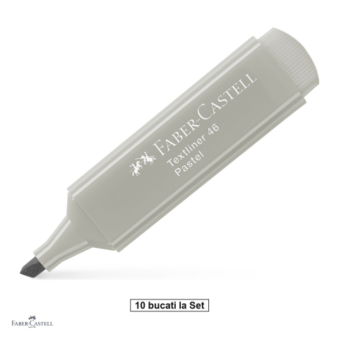 Instrumente de scris - Set 10 textmarkere Faber-Castell Textliner 46 Pastel, varf tesit 1, 2 si 5 mm, cerneala pe baza de apa, gri matase (silk grey)