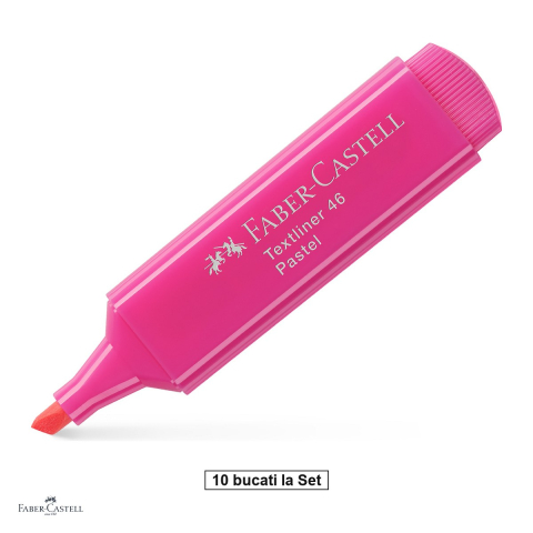 Instrumente de scris - Set 10 textmarkere Faber-Castell Textliner 46 Pastel, varf tesit 1, 2 si 5 mm, cerneala pe baza de apa, roz purpuriu