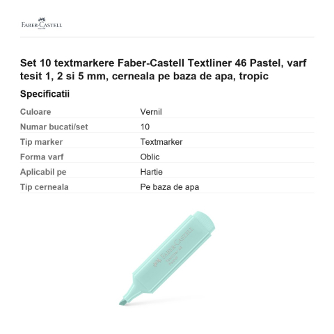 Set 10 textmarkere Faber-Castell Textliner 46 Pastel, varf tesit 1, 2 si 5 mm, cerneala pe baza de apa, tropic [2]