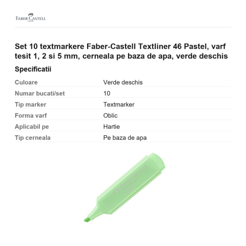 Set 10 textmarkere Faber-Castell Textliner 46 Pastel, varf tesit 1, 2 si 5 mm, cerneala pe baza de apa, verde deschis [2]