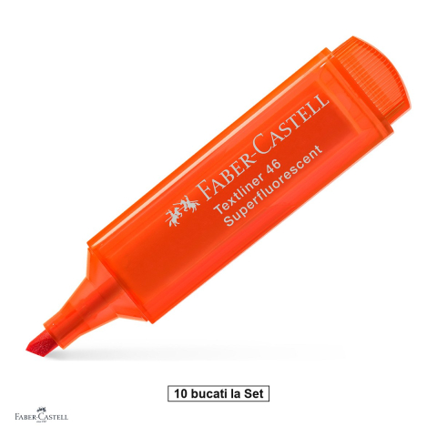 Instrumente de scris - Set 10 textmarkere Faber-Castell Textliner 46, varf tesit 1, 2 si 5 mm, cerneala pe baza de apa, superfluorescent, portocaliu