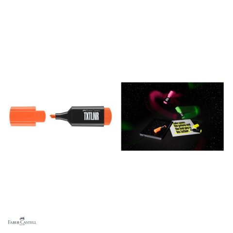 Set 10 textmarkere Faber-Castell TXTLNR, varf tesit 1, 2 si 5 mm, cerneala pe baza de apa, format mini, superfluorescent, portocaliu [3]