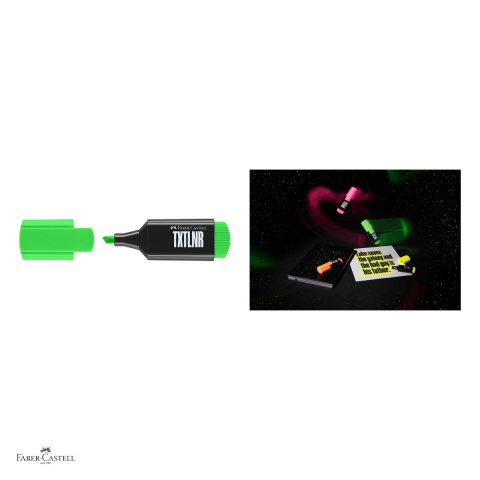Set 10 textmarkere Faber-Castell TXTLNR, varf tesit 1, 2 si 5 mm, cerneala pe baza de apa, format mini, superfluorescent, verde [3]
