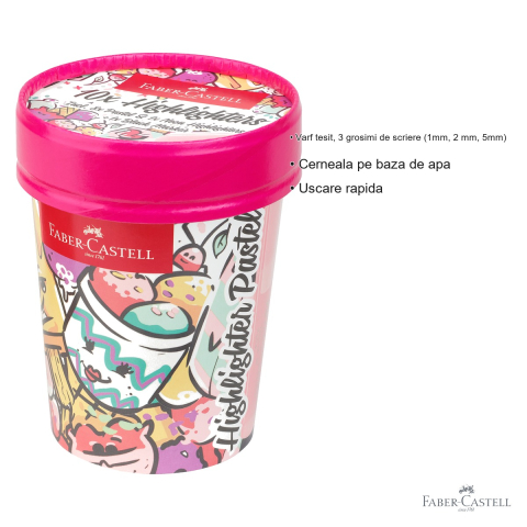Set 10 textmarkere pastel editie speciala Faber-Castell, cutie inghetata, varf tesit, cerneala pe baza de apa [2]