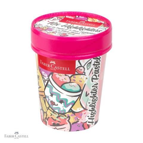 Birotica papetarie - Set 10 textmarkere pastel editie speciala Faber-Castell, cutie inghetata, varf tesit, cerneala pe baza de apa