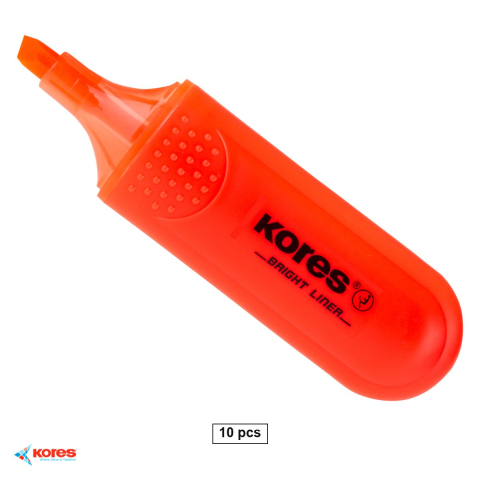 Evidentiatoare textmarker - Set 10 textmarkere portocalii Kores, varf tesit 1-5 mm, cerneala fluorescenta rezistenta la lumina, pentru evidentiat texte